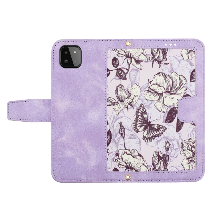 For Samsung Galaxy A22 5G Floral Pattern Leather Phone Case with Lanyard