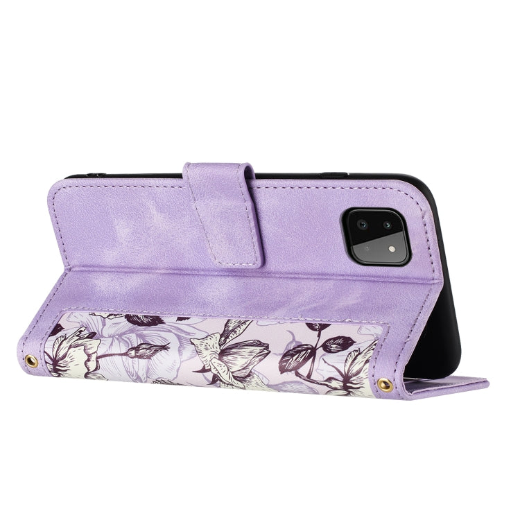 For Samsung Galaxy A22 5G Floral Pattern Leather Phone Case with Lanyard