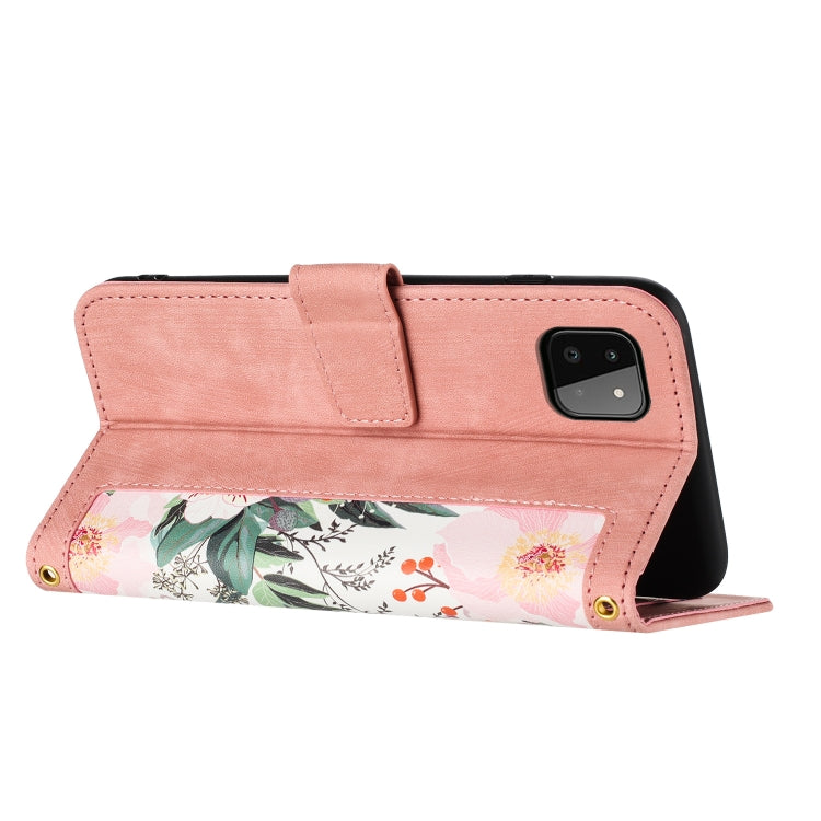 For Samsung Galaxy A22 5G Floral Pattern Leather Phone Case with Lanyard