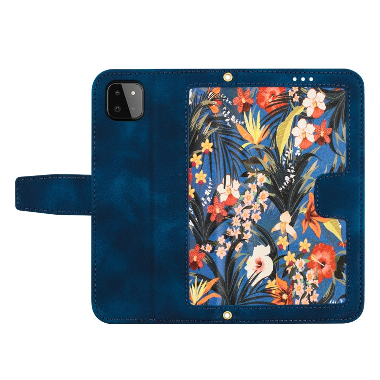 For Samsung Galaxy A22 5G Floral Pattern Leather Phone Case with Lanyard
