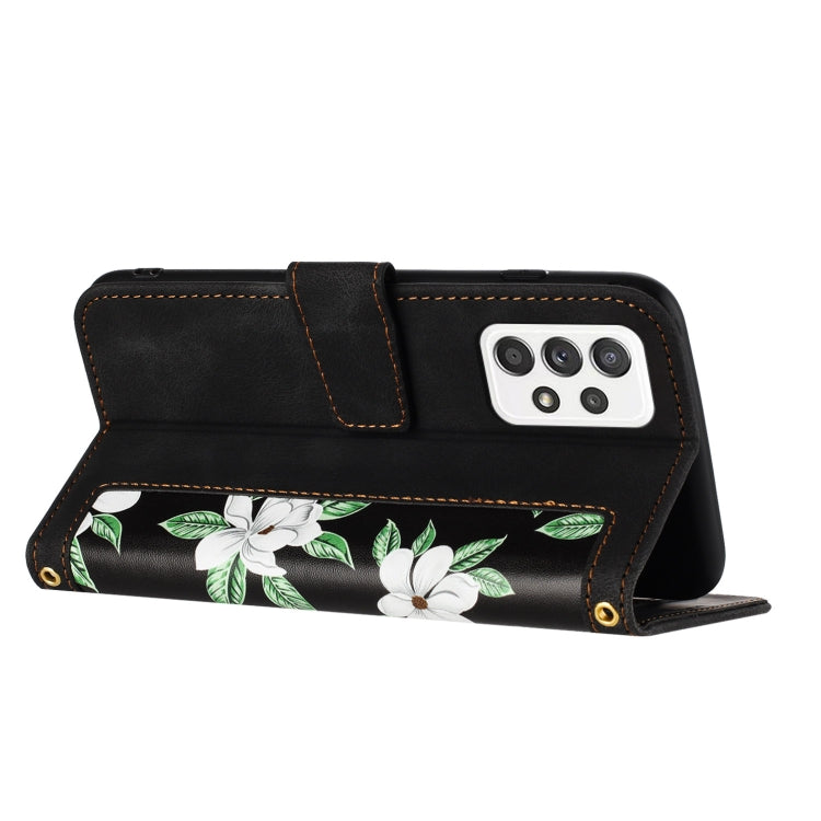 For Samsung Galaxy A23 5G / 4G Floral Pattern Leather Phone Case with Lanyard