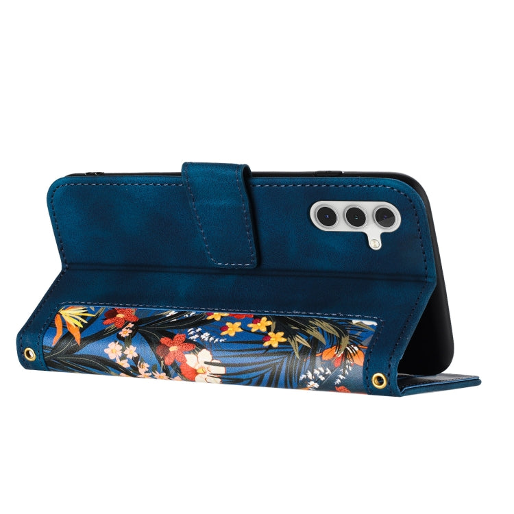 For Samsung Galaxy A24 4G Floral Pattern Leather Phone Case with Lanyard