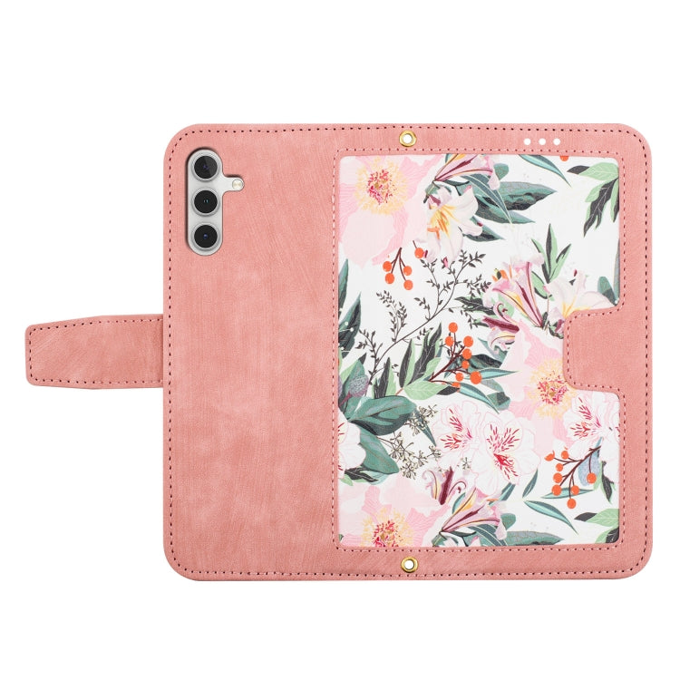 For Samsung Galaxy A25 5G Floral Pattern Leather Phone Case with Lanyard