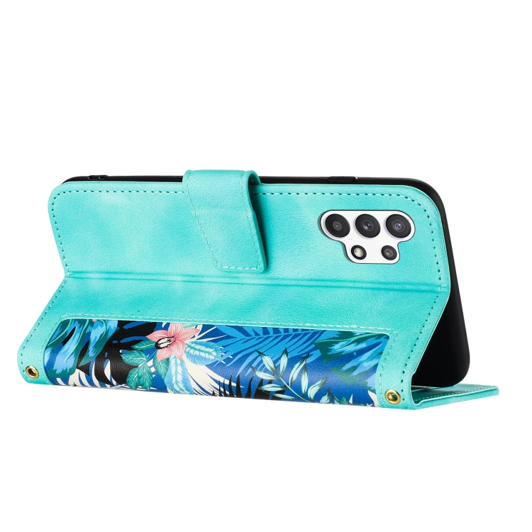 For Samsung Galaxy A32 5G Floral Pattern Leather Phone Case with Lanyard