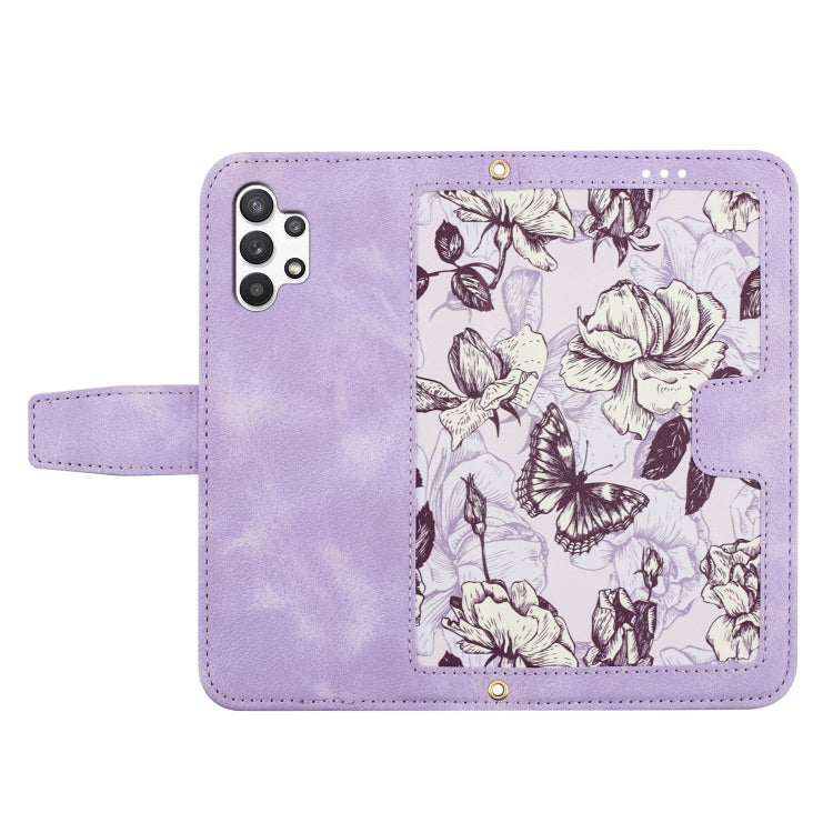 For Samsung Galaxy A32 5G Floral Pattern Leather Phone Case with Lanyard