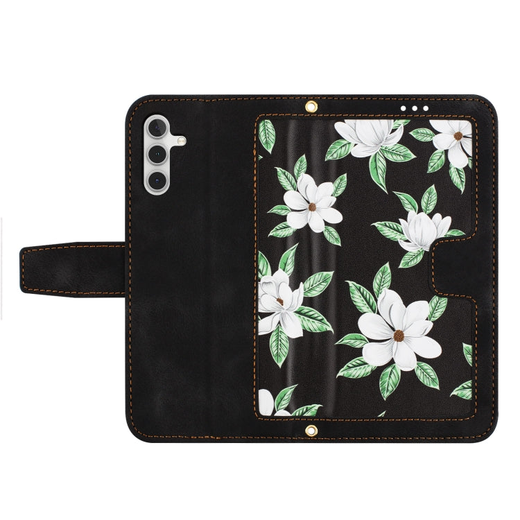 For Samsung Galaxy A34 5G Floral Pattern Leather Phone Case with Lanyard