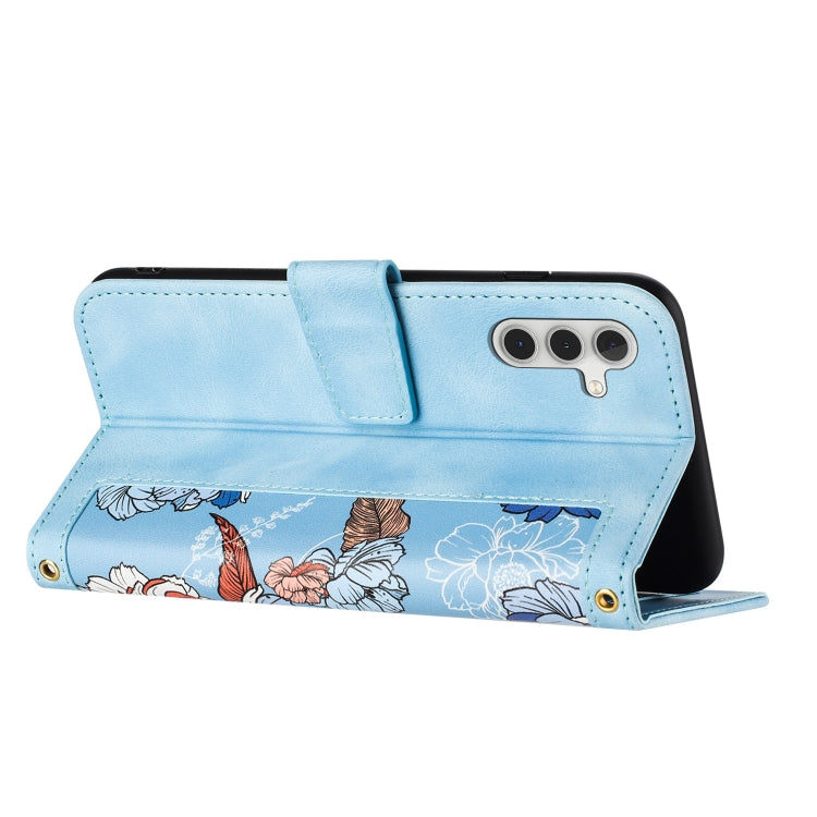 For Samsung Galaxy A35 5G Floral Pattern Leather Phone Case with Lanyard