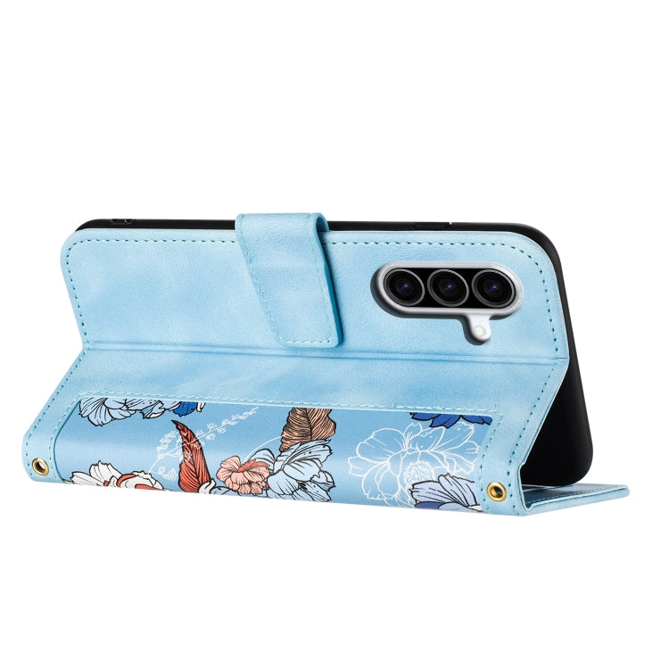 For Samsung Galaxy A36 Floral Pattern Leather Phone Case with Lanyard