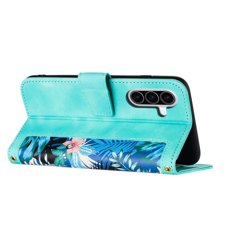For Samsung Galaxy A36 Floral Pattern Leather Phone Case with Lanyard