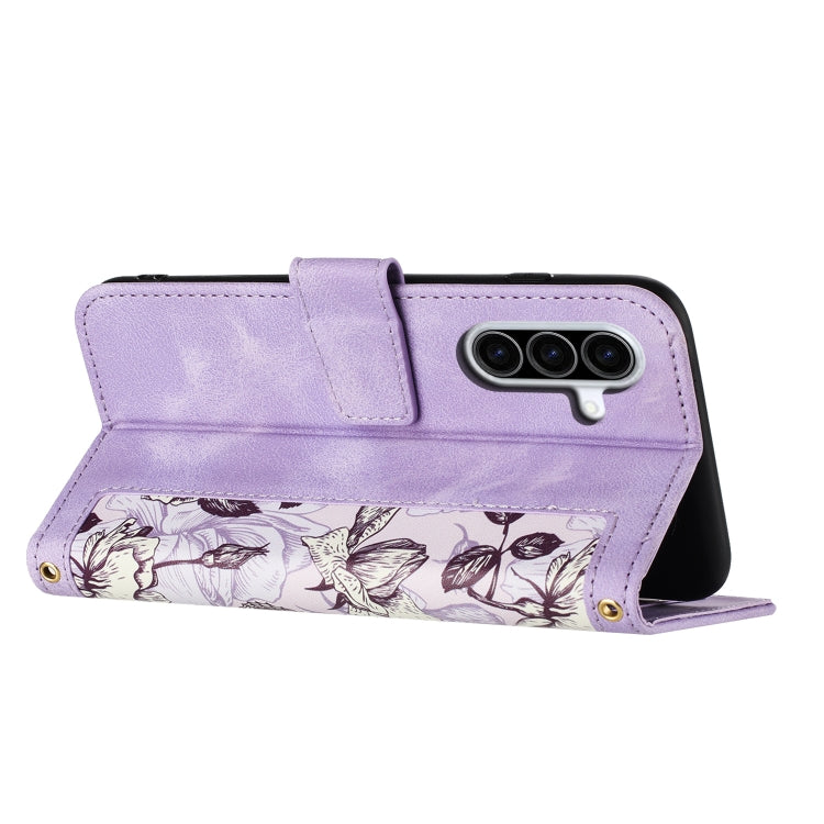For Samsung Galaxy A36 Floral Pattern Leather Phone Case with Lanyard