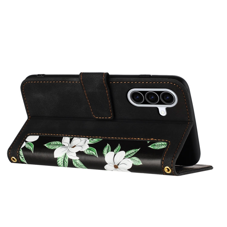 For Samsung Galaxy A36 Floral Pattern Leather Phone Case with Lanyard