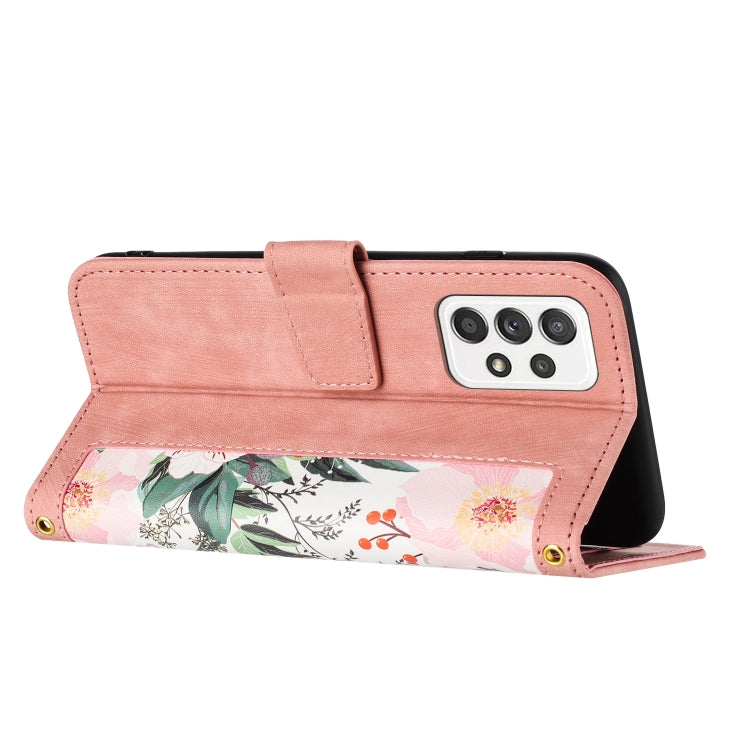 For Samsung Galaxy A52 5G / 4G Floral Pattern Leather Phone Case with Lanyard
