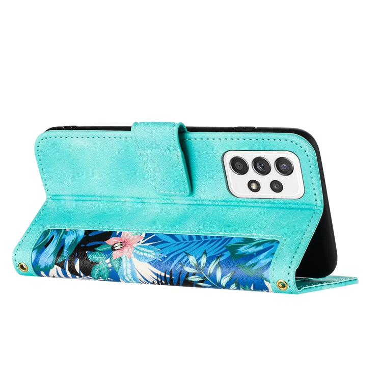 For Samsung Galaxy A53 5G Floral Pattern Leather Phone Case with Lanyard