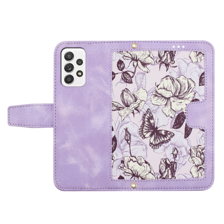 For Samsung Galaxy A53 5G Floral Pattern Leather Phone Case with Lanyard