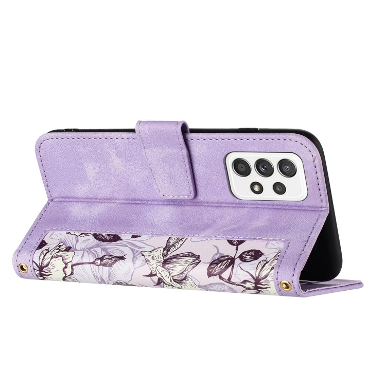 For Samsung Galaxy A53 5G Floral Pattern Leather Phone Case with Lanyard