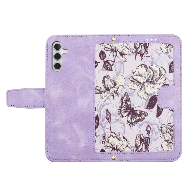 For Samsung Galaxy A55 Floral Pattern Leather Phone Case with Lanyard