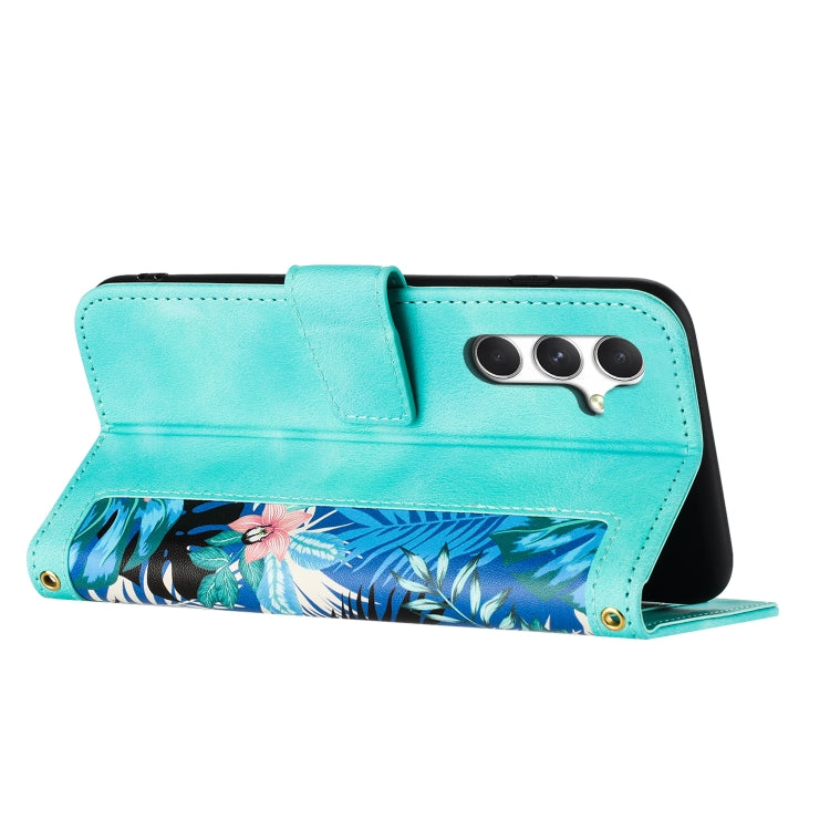 For Samsung Galaxy A56 5G Floral Pattern Leather Phone Case with Lanyard