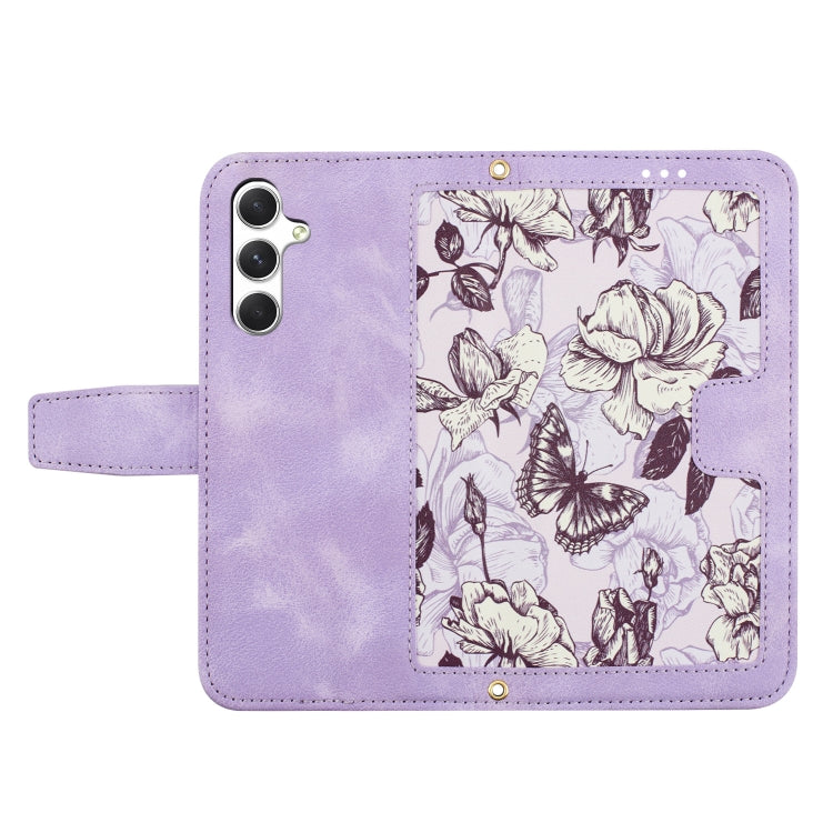 For Samsung Galaxy A56 5G Floral Pattern Leather Phone Case with Lanyard