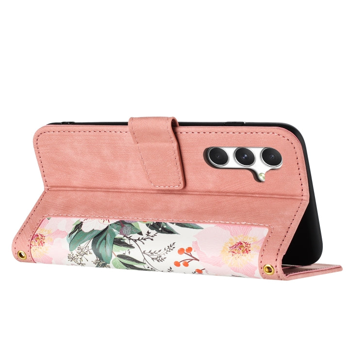 For Samsung Galaxy A56 5G Floral Pattern Leather Phone Case with Lanyard
