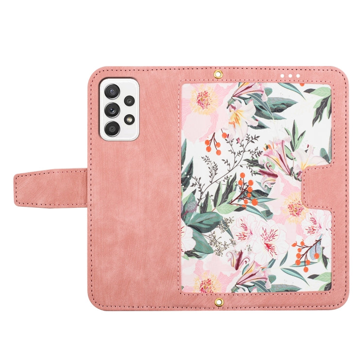 For Samsung Galaxy A73 5G Floral Pattern Leather Phone Case with Lanyard