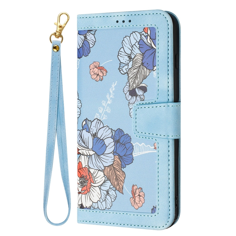 For Samsung Galaxy S25+ 5G Floral Pattern Leather Phone Case with Lanyard