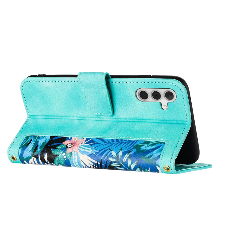 For Samsung Galaxy S25+ 5G Floral Pattern Leather Phone Case with Lanyard