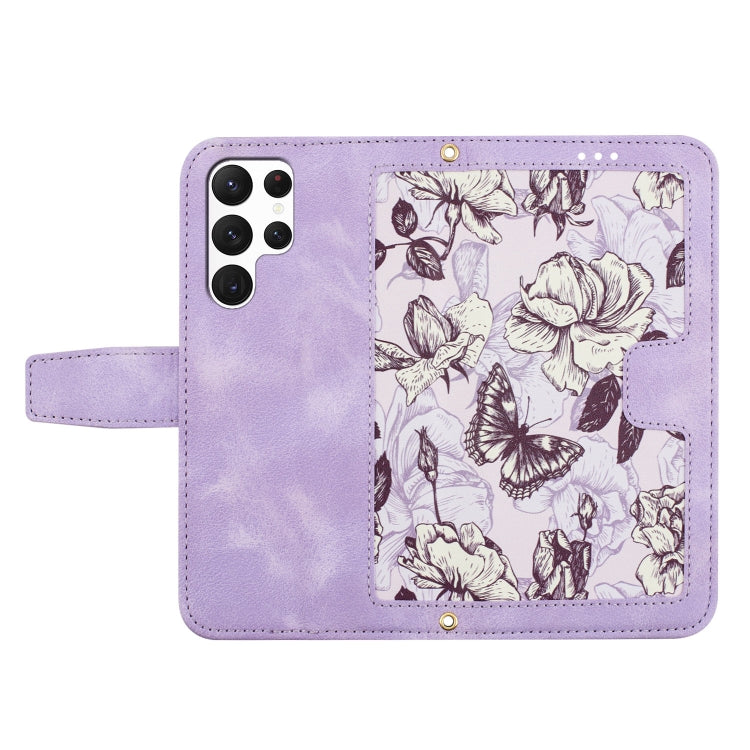 For Samsung Galaxy S23 Ultra 5G Floral Pattern Leather Phone Case with Lanyard