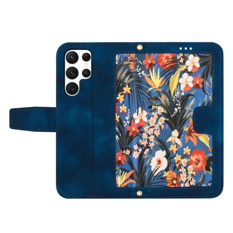 For Samsung Galaxy S23 Ultra 5G Floral Pattern Leather Phone Case with Lanyard