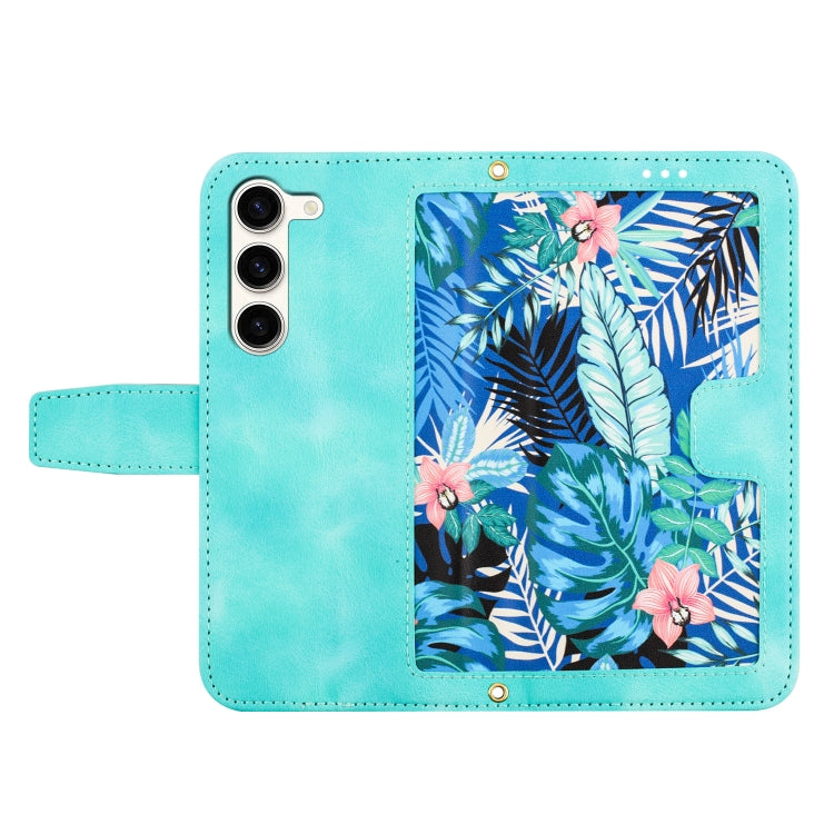 For Samsung Galaxy S23 5G Floral Pattern Leather Phone Case with Lanyard
