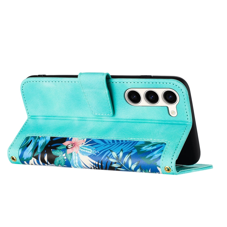 For Samsung Galaxy S23 5G Floral Pattern Leather Phone Case with Lanyard