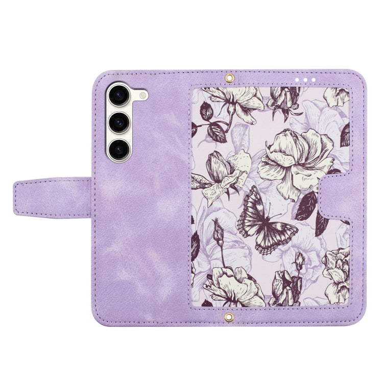 For Samsung Galaxy S23 5G Floral Pattern Leather Phone Case with Lanyard