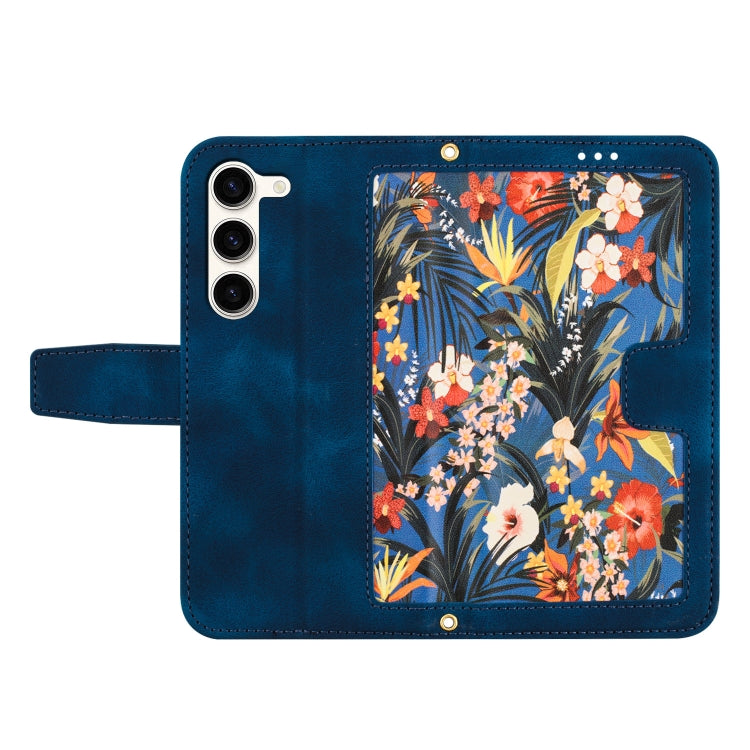 For Samsung Galaxy S23 5G Floral Pattern Leather Phone Case with Lanyard