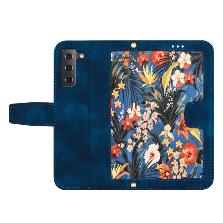 For Samsung Galaxy S21 FE 5G Floral Pattern Leather Phone Case with Lanyard