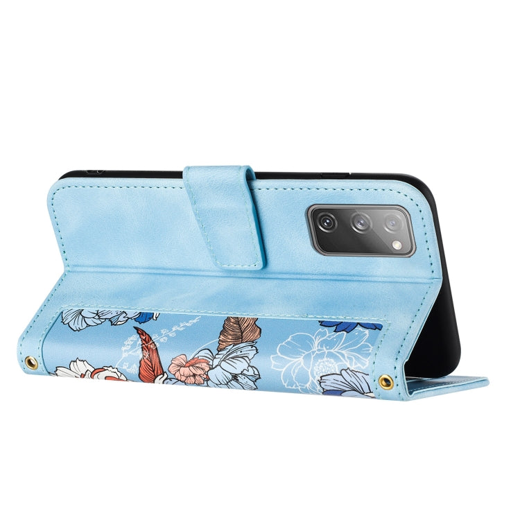 For Samsung Galaxy S20 FE Floral Pattern Leather Phone Case with Lanyard