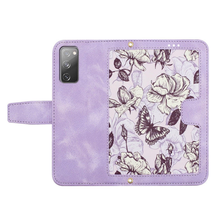 For Samsung Galaxy S20 FE Floral Pattern Leather Phone Case with Lanyard