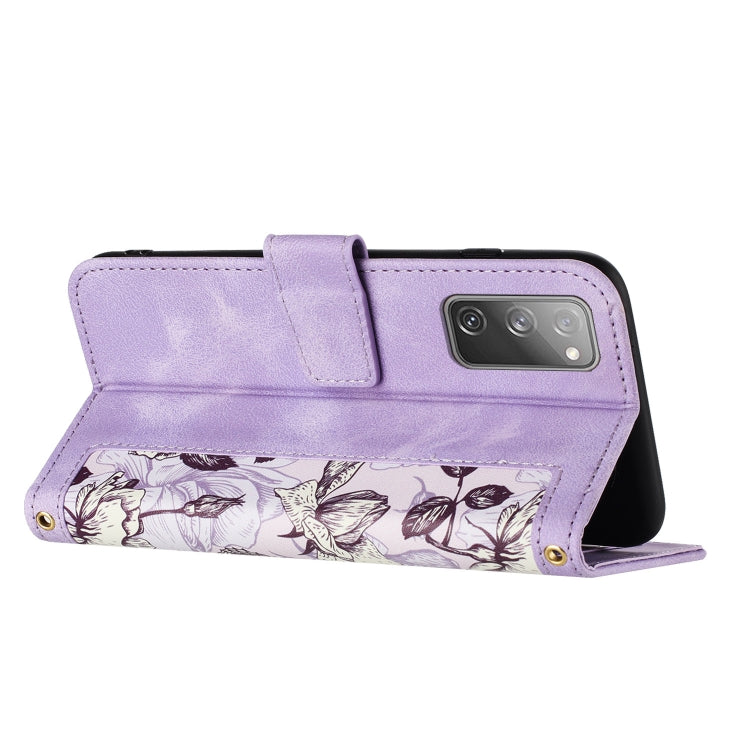 For Samsung Galaxy S20 FE Floral Pattern Leather Phone Case with Lanyard