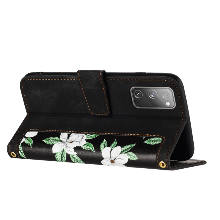 For Samsung Galaxy S20 FE Floral Pattern Leather Phone Case with Lanyard