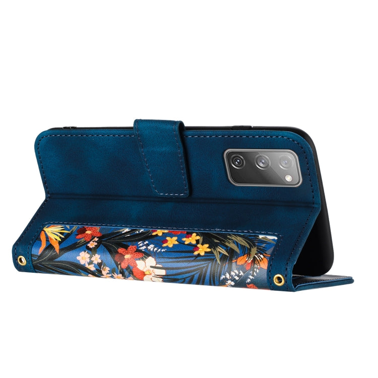 For Samsung Galaxy S20 FE Floral Pattern Leather Phone Case with Lanyard