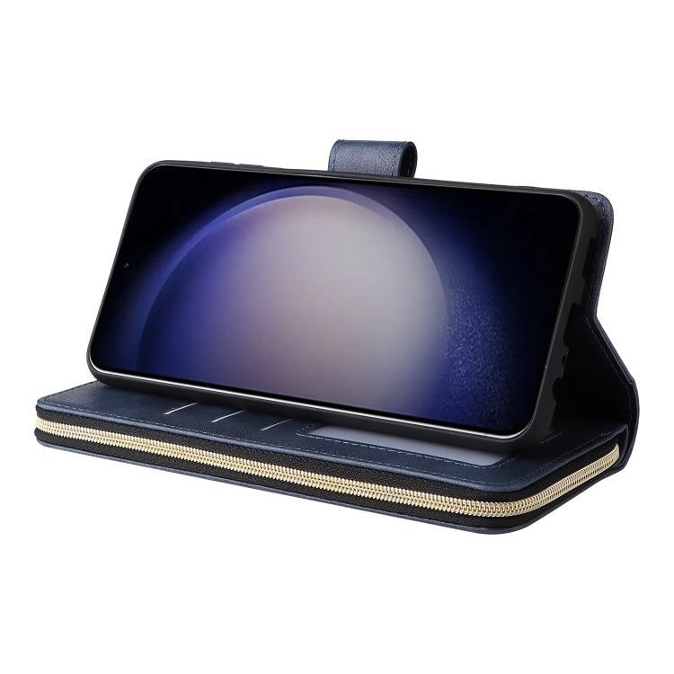 For Galaxy S25 5G 9-Card Slots Zipper Wallet Bag Leather Phone Case