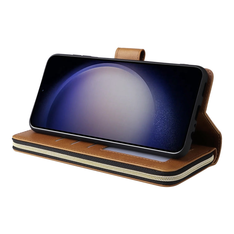 For Galaxy S25 5G 9-Card Slots Zipper Wallet Bag Leather Phone Case