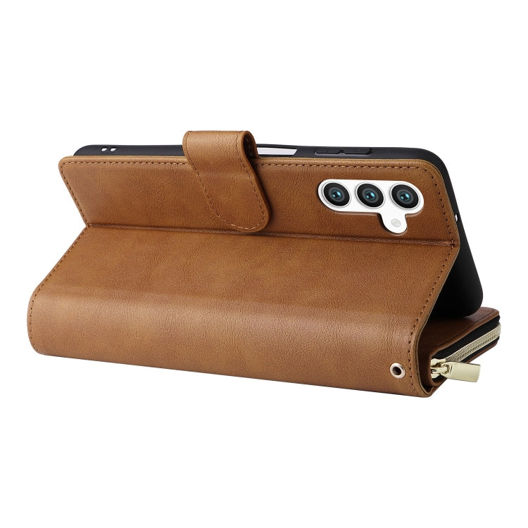 For Galaxy S25 5G 9-Card Slots Zipper Wallet Bag Leather Phone Case