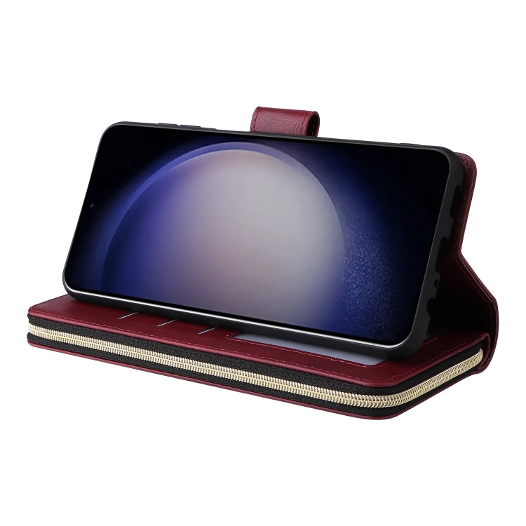 For Galaxy S25 5G 9-Card Slots Zipper Wallet Bag Leather Phone Case