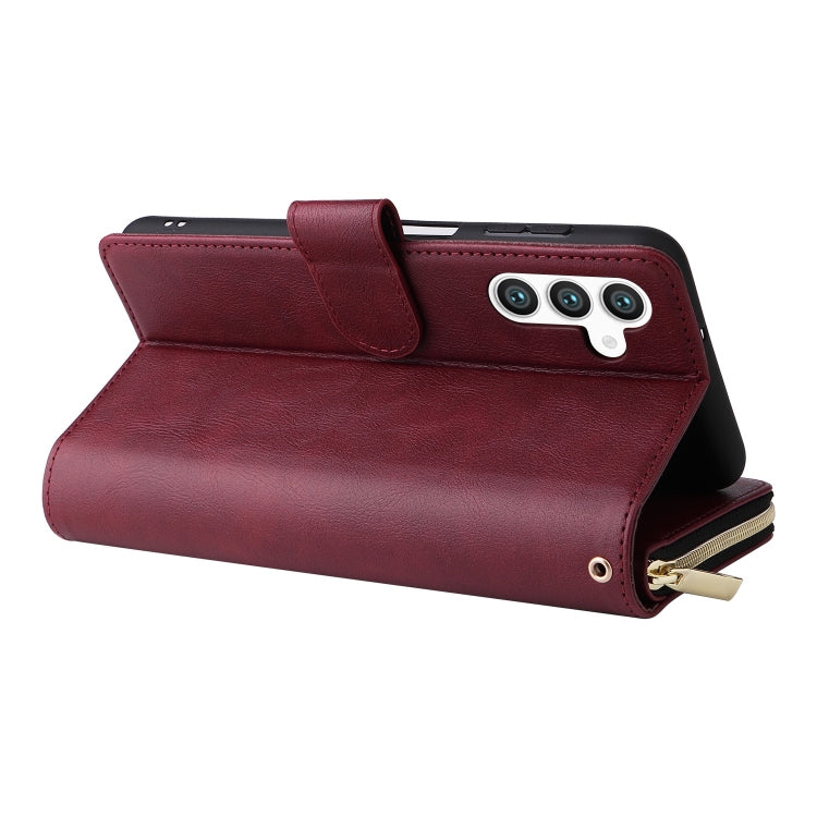 For Galaxy S25 5G 9-Card Slots Zipper Wallet Bag Leather Phone Case