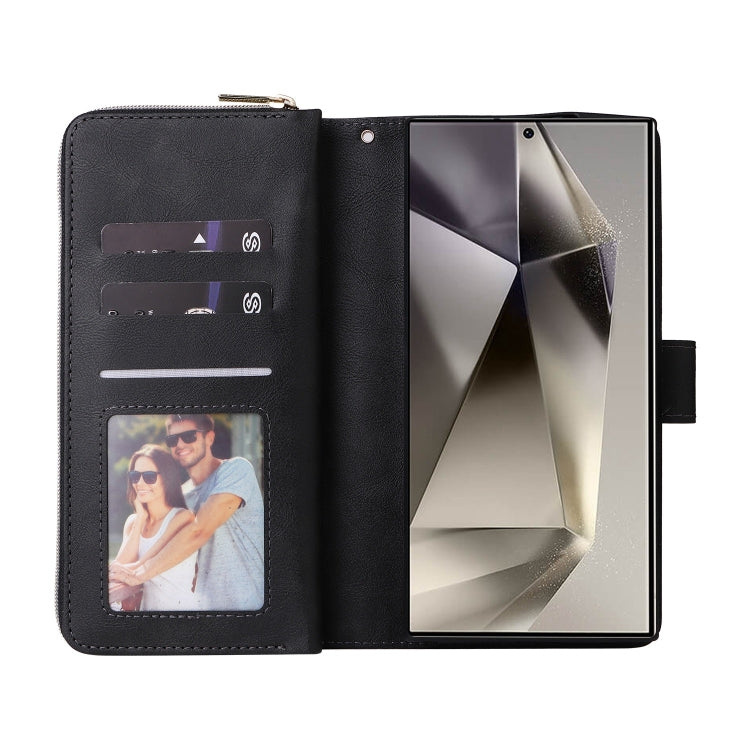 For Galaxy S25 Ultra 5G 9-Card Slots Zipper Wallet Bag Leather Phone Case
