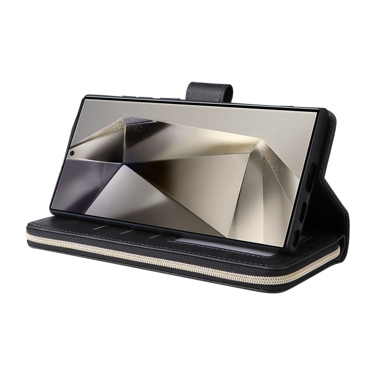 For Galaxy S25 Ultra 5G 9-Card Slots Zipper Wallet Bag Leather Phone Case