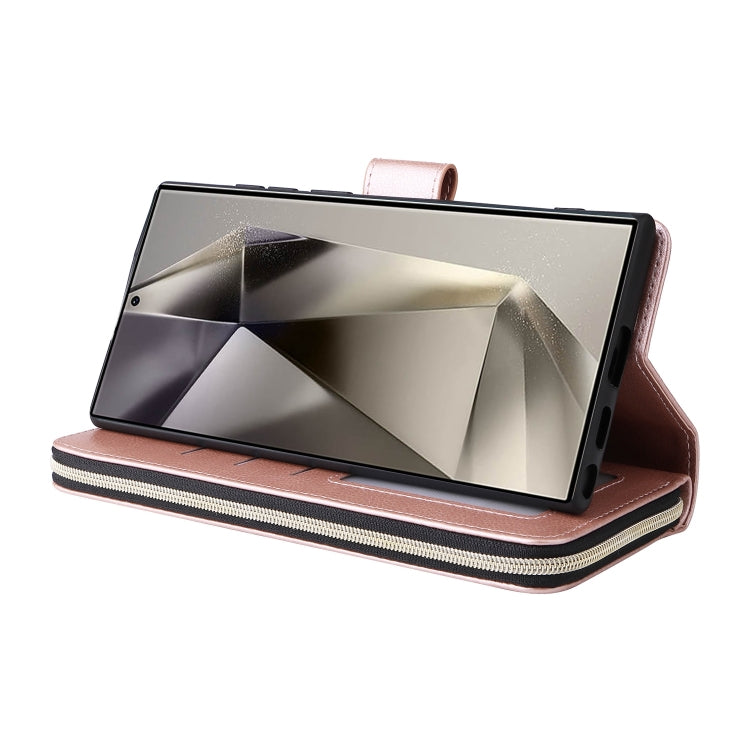 For Galaxy S25 Ultra 5G 9-Card Slots Zipper Wallet Bag Leather Phone Case