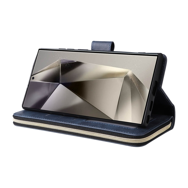 For Galaxy S25 Ultra 5G 9-Card Slots Zipper Wallet Bag Leather Phone Case