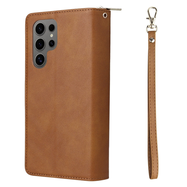 For Galaxy S25 Ultra 5G 9-Card Slots Zipper Wallet Bag Leather Phone Case