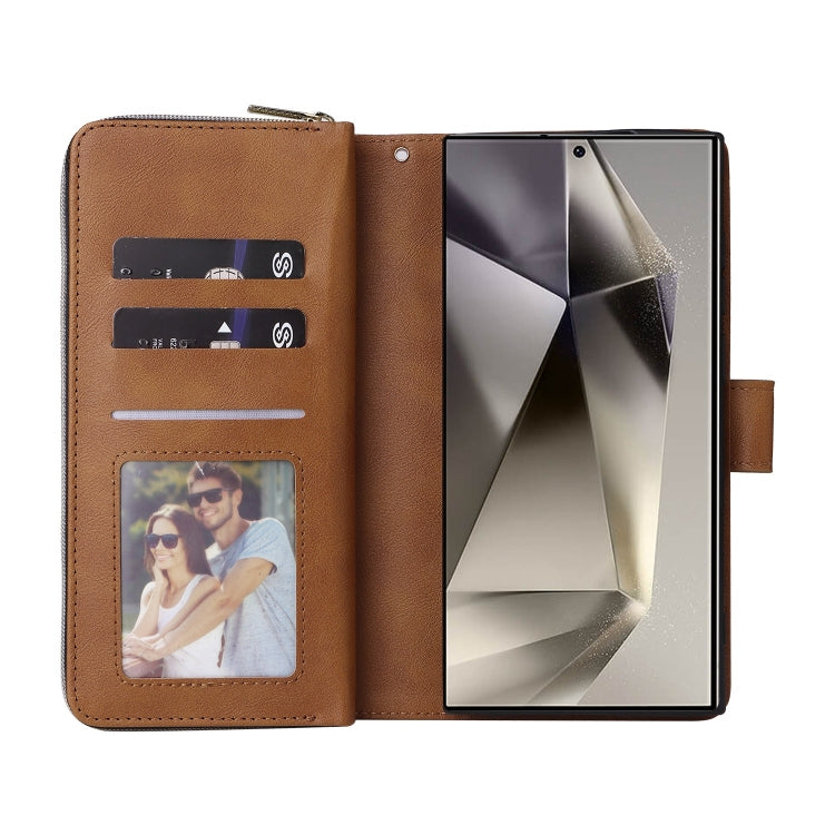 For Galaxy S25 Ultra 5G 9-Card Slots Zipper Wallet Bag Leather Phone Case