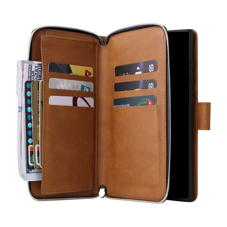 For Galaxy S25 Ultra 5G 9-Card Slots Zipper Wallet Bag Leather Phone Case